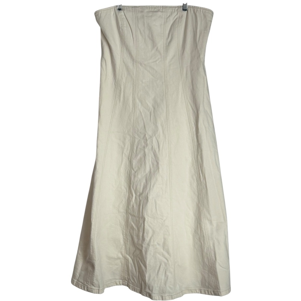 Abercrombie & Fitch Mila Strapless Denim Midi Dress Womens Size L Cream NWT - Picture 4 of 11
